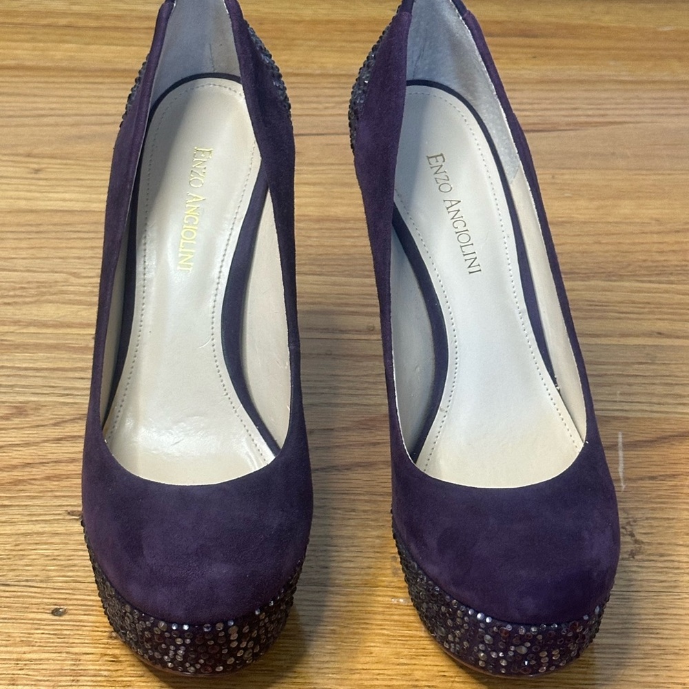Enzo Angiolini Purple Suede Heels with Sparkly Embellishments